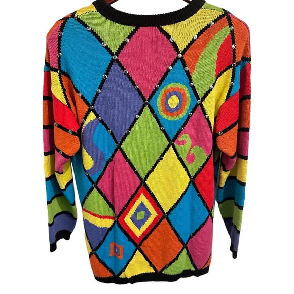 Vintage L’Eau Vive Diamond Pattern Sweater L - Picture 2 of 7